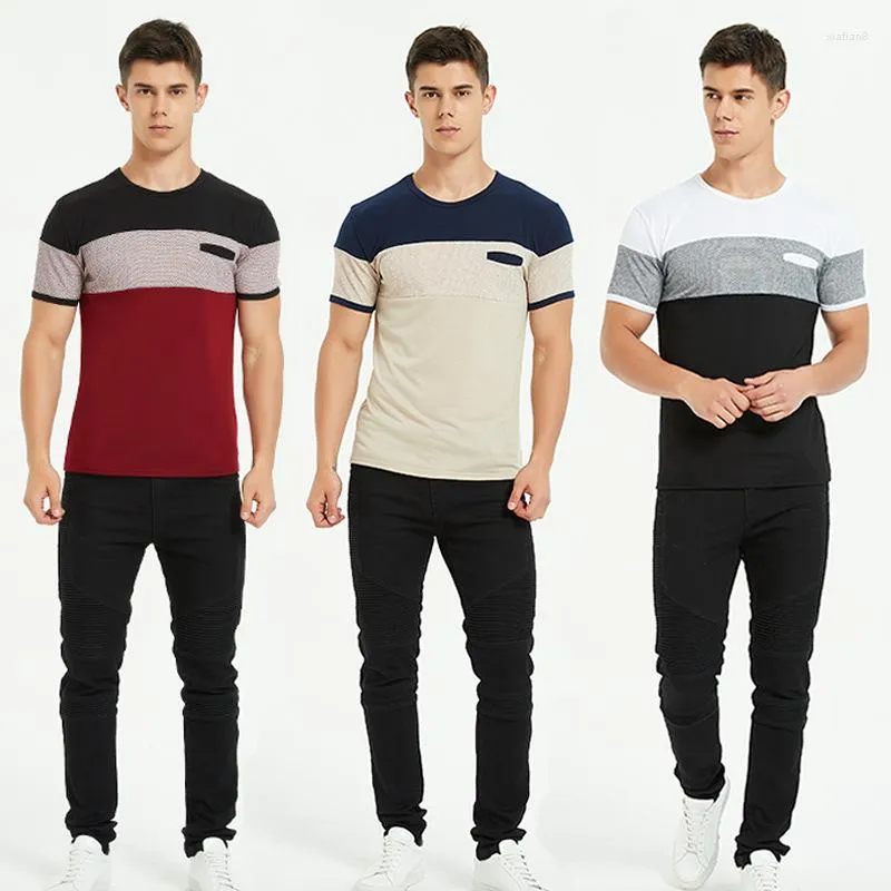 T-shirty męskie T-shirt Summer Short-Sleeved Casual Business Strip Netk Necka Slim Pullover Tee