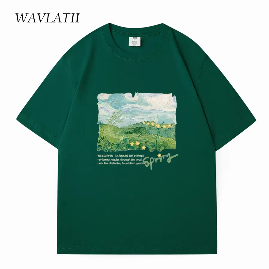 T-shirt femme Wafratti T-shirt imprimé vert Festival de printemps pour femme T-shirt blanc Fashion Super Street pour femme Haut d'été décontracté pour femme WT2310 230329