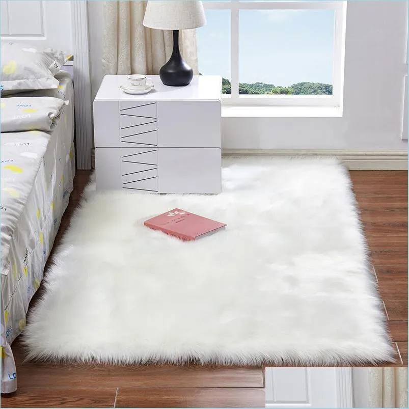 Tapis imitation laine tapis de sol en peluche douce en peau de mouton chambre à coucher tapis shaggy tapis de chevet canapé coussin fausse fourrure livraison directe maison gar dh8ku