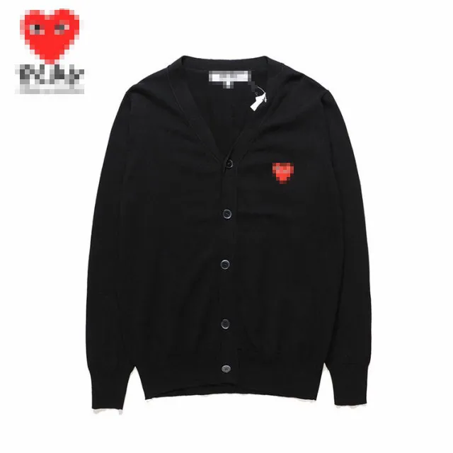 Maglioni da uomo firmati CDG Play Com Des Garcons Hearts Cardigan da donna Maglione con bottoni in lana Nero Scollo a V Taglia L