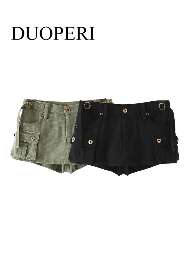 Женские шорты DUOPERI, женская модная джинсовая юбка-карго с поясом, высокая талия на молнии, женские брюки Mujer 230329