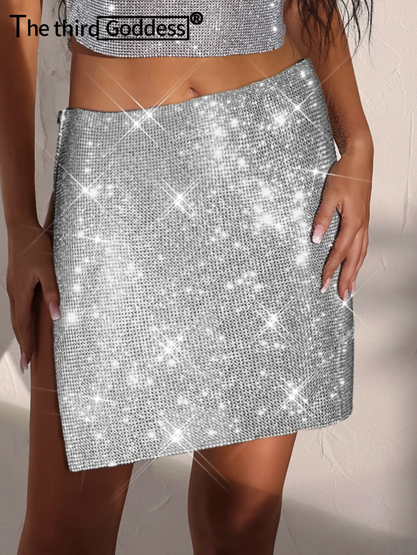 Skirts Sexy see through mini skirt women Summer beach club party shiny pencil s woman rave festival clothing 230330