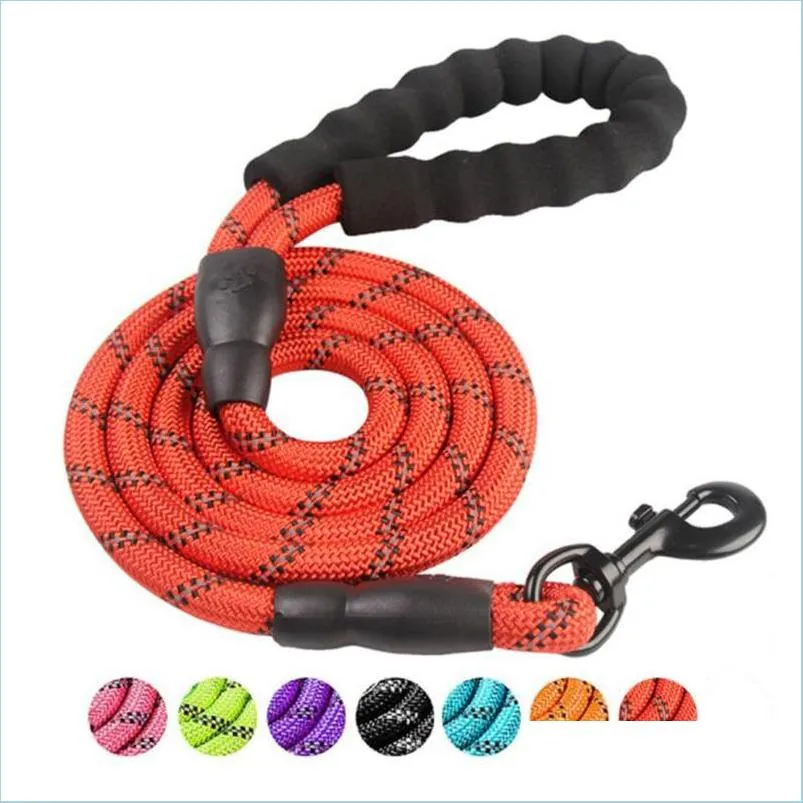 Dog Collars Leashes Nylon Reflective Outdoor Running Training Strong Traction Rope For Puppy 1.5Meters Pet Dogs Durable Leash Drop Dhks2