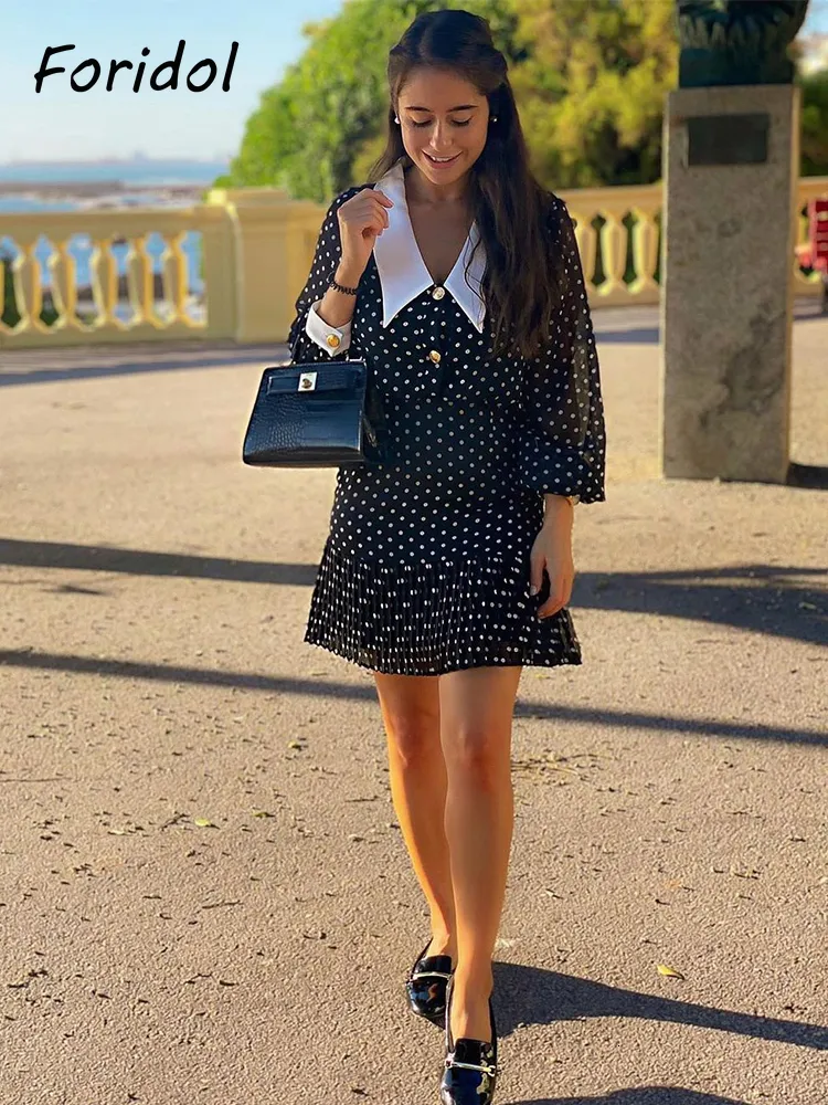 Foredol Vintage Chiffon Polka Dot Dress With Pan Collar And Foredol Vintage Chiffon Polka Dot Dress With Pan Collar And