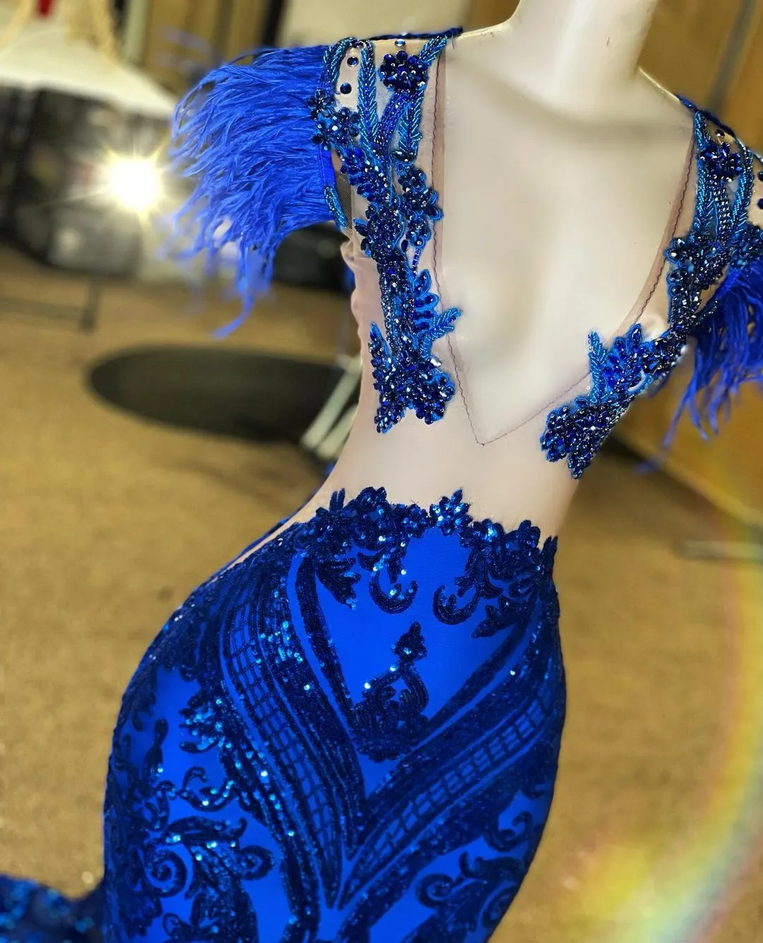 2023 Arabic Aso Ebi Royal Blue Prom Dress Mermaid Lace Beaded Evening Formal Party Second Reception Birthday Engagement Gowns Dresses Robe De Soiree