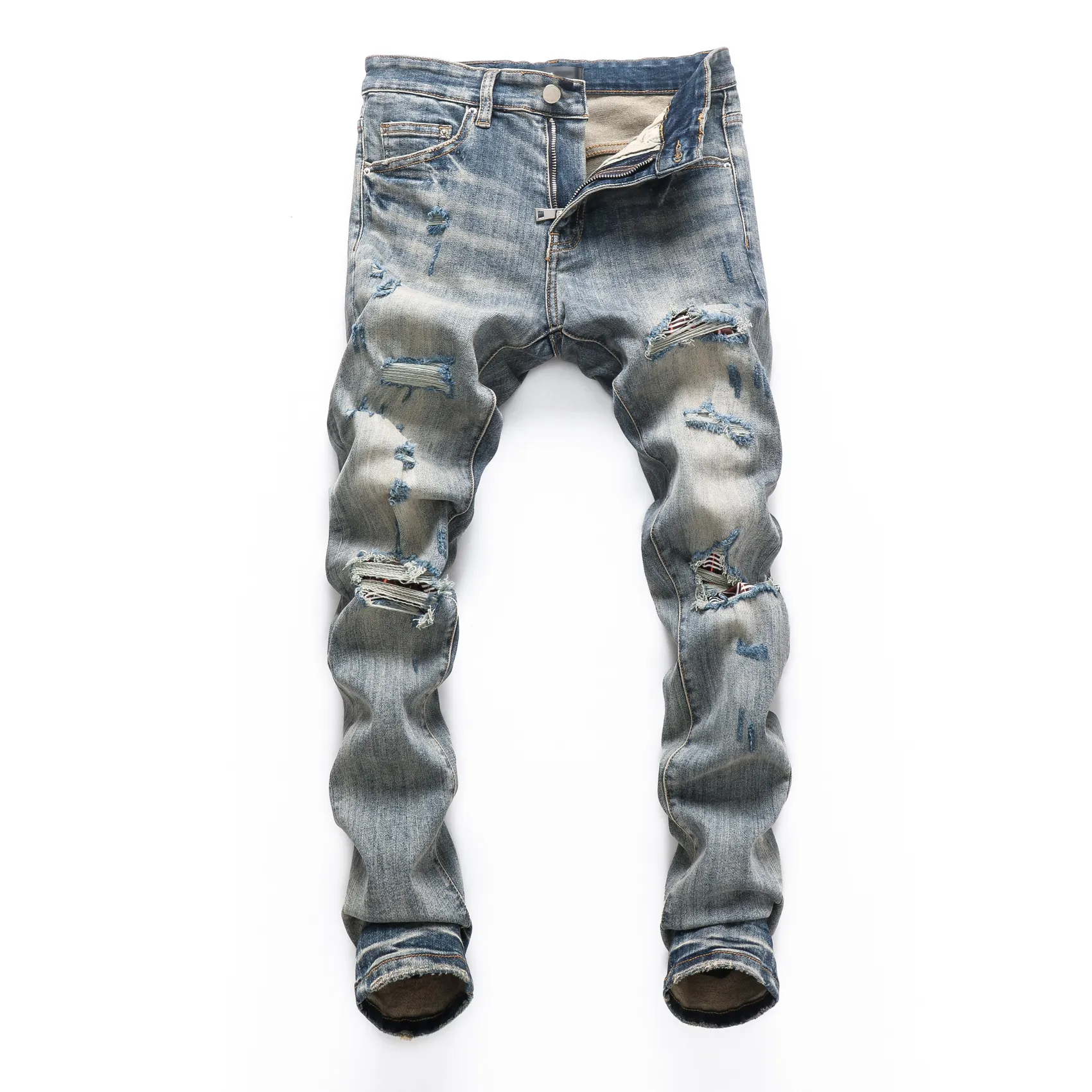 Moda Rasgada Amirr Jeans Masculino Calças de Designer de Roupas Azul Claro Masculino Denim Magro Reto Biker Buraco Hip Hop Jeans Men3