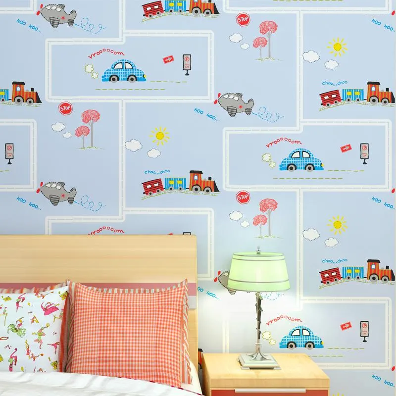 Wallpapers Car Train Bus 3d Cartoon Wallpaper Rolls For Kids Child Baby Room Wall Paper Roll Coverings Papel De Parede