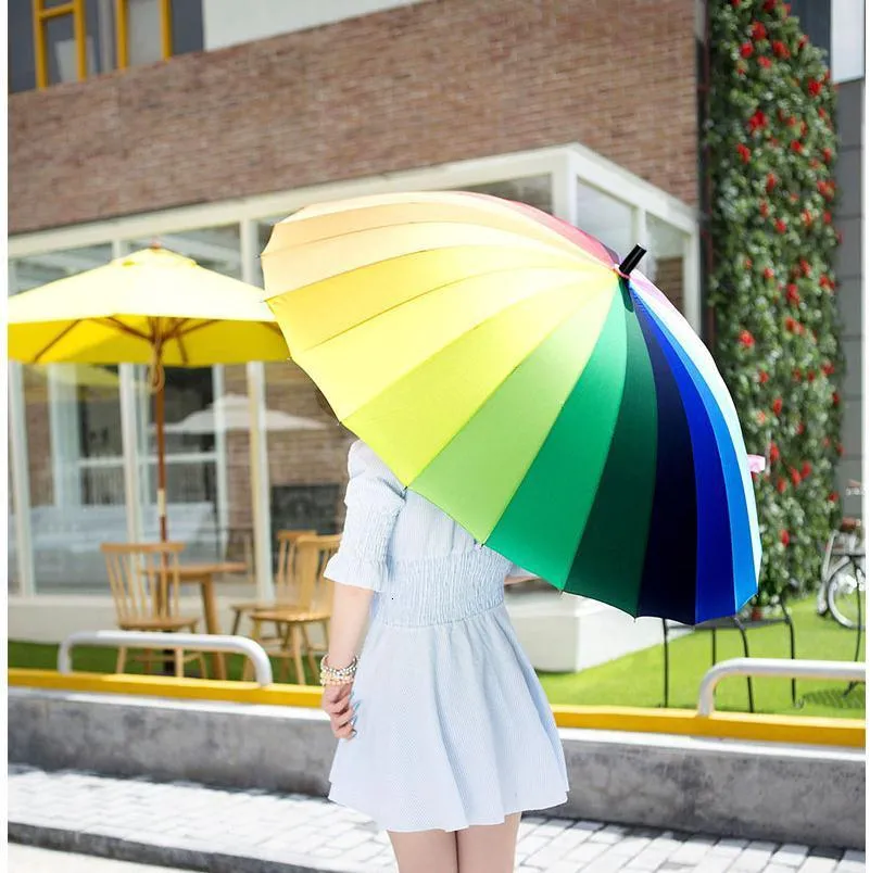 Parasol moda Rainbow Large 16k Windproof długa rączka prosta parasol golfowy parasol damski 230330