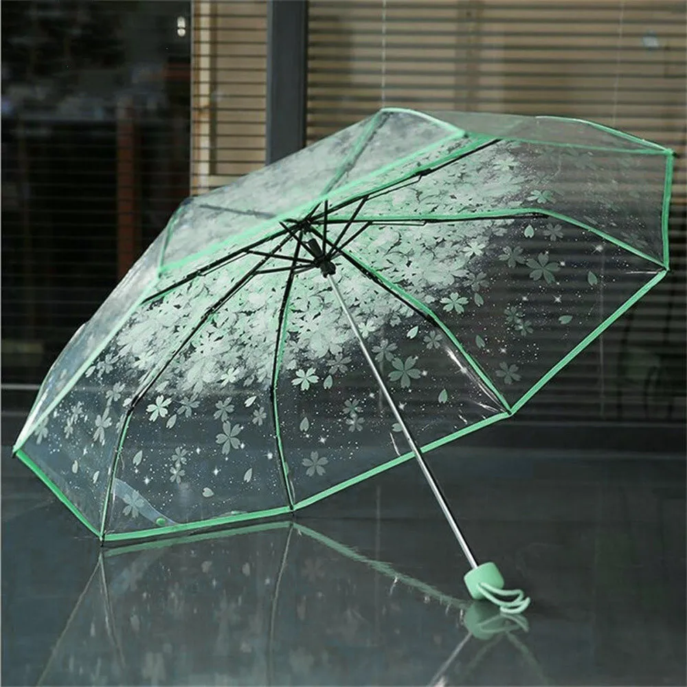 Parapluies Parapluie Transparent Coupe-Vent Protection UV Femme Soleil Fleur De Cerisier 3 Parapluie Flottant Cadeau Femme Parapluie Imperméable 230330