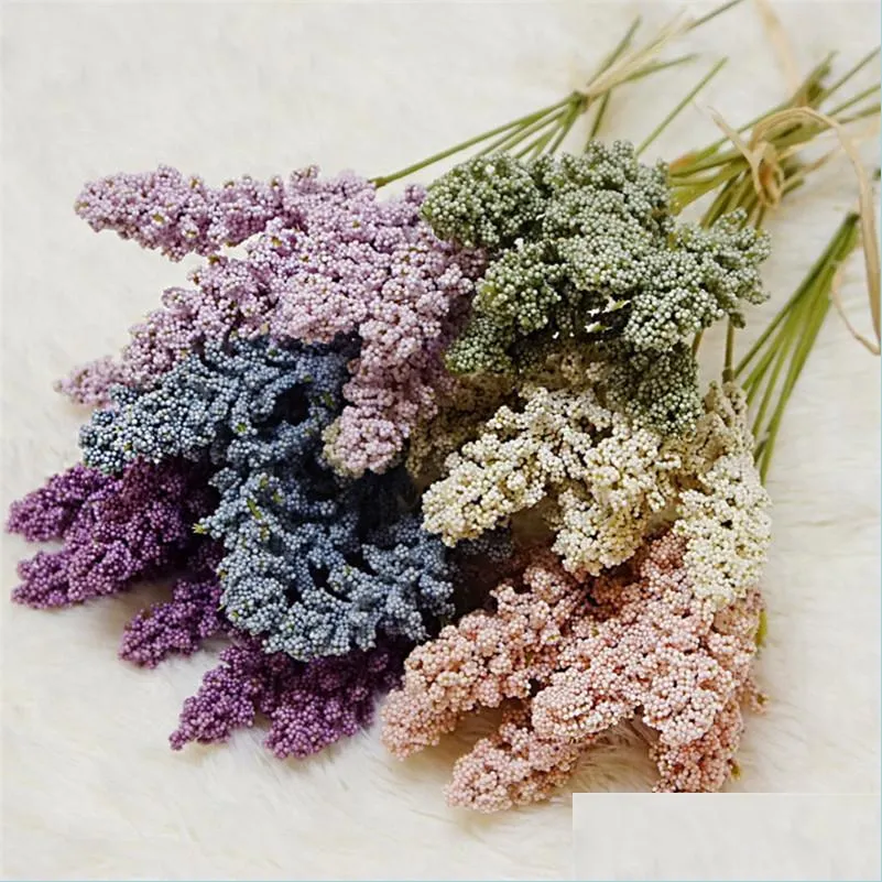 Decorative Flowers Wreaths 6Pcs / Pack Artificial Vanilla Spike Bouquet Foam Berry Home Plant Wall Decoration Cereals Heap Drop De Dhv31