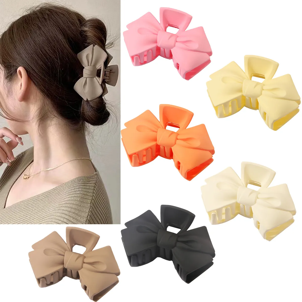 New Candy Bowknot Hair Claw Ribbon Clips Women Girls Matt Plastic Big Bow Ponytail Holder Hair Clamps Crab Barrettes S2024