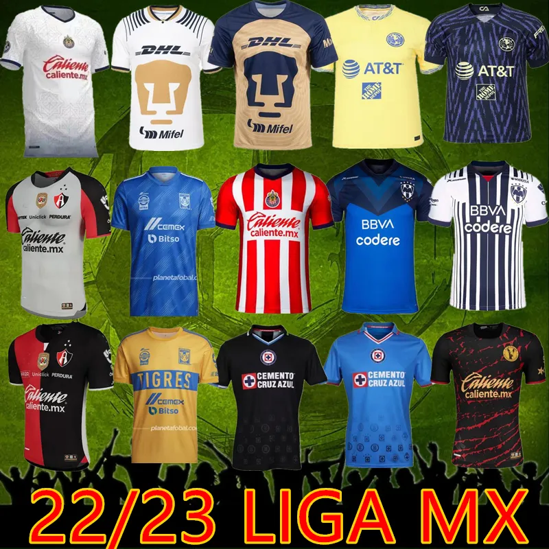 22 23 المكسيك جيرسي كلوب أمريكا قمصان كرة القدم 2023 Rayados Liga MX Monterrey Pachuca Guadalajara Chivas Tigres UNAM تيخوانا ليون كروز أزول قميص كرة القدم s-4xl