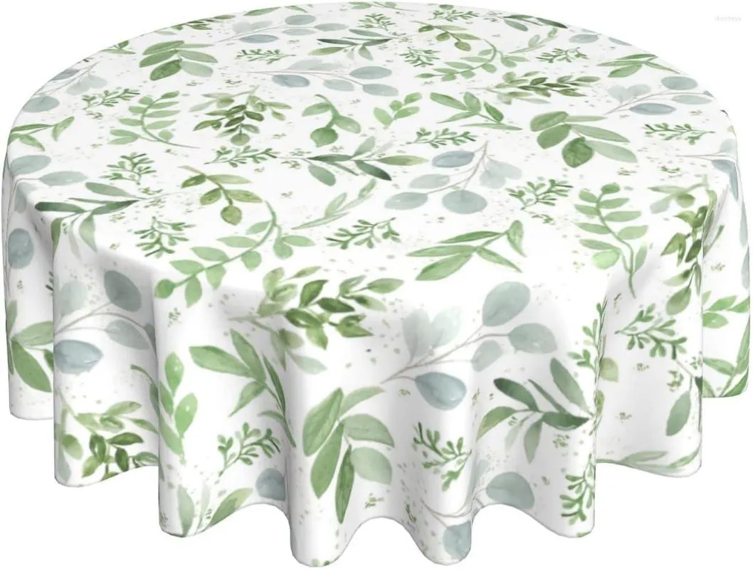 Nappe de table printemps floral vert sarcelle nappe ronde 60 pouces aquarelle feuille d'eucalyptus infroissable salle à manger vacances patio