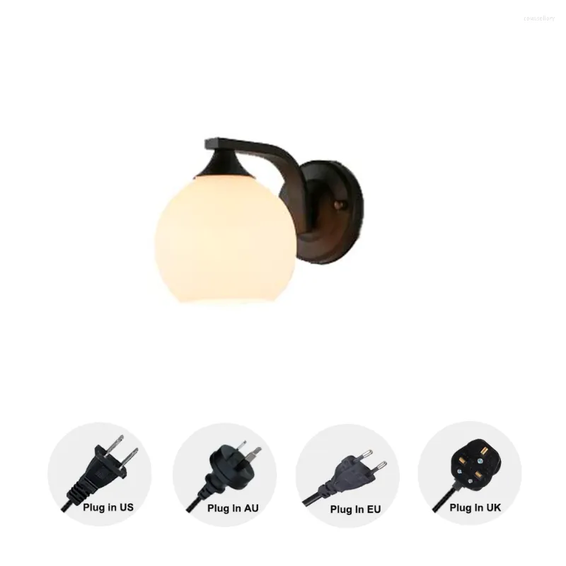 Wall Lamps Classic Light Plug-in Armed Sconce Matte Black Finish Amber Seedy Glass Shade Bulb Not Included