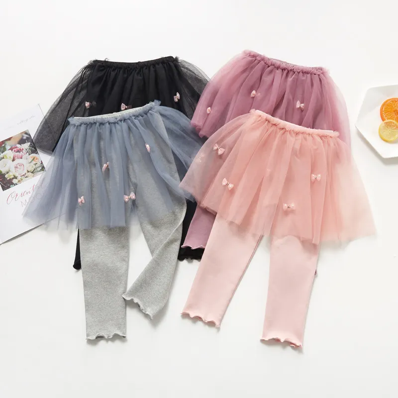 Kinder-Designer-Kleidung Mädchen Culottes Fairy Gaze Rock Leggings Kind Bowknot Strumpfhosen Hosen Kleinkind Net Yarn Leggings Frühling Herbst Tutu Pantskirts BC547