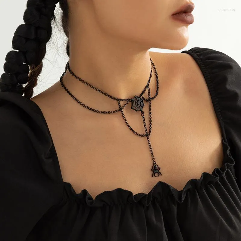 Chaînes Halloween Noir Chaîne Collier Spider Web Gland Colliers Pour Femmes À La Mode Goth Femme Bijoux Creative Filles Partie Accessoires