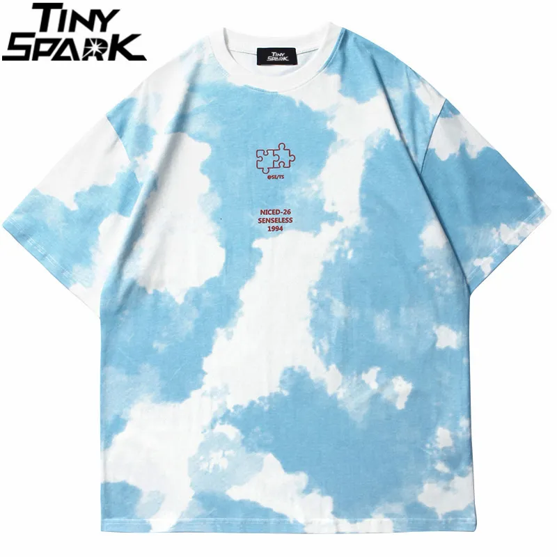 Men's T-Shirts Hip Hop Tie Dye T-Shirt Streetwear Letter Puzzle Printed Tshirt Men Summer T Shirt Harajuku Cotton Short Sleeve Tops Tees 230331