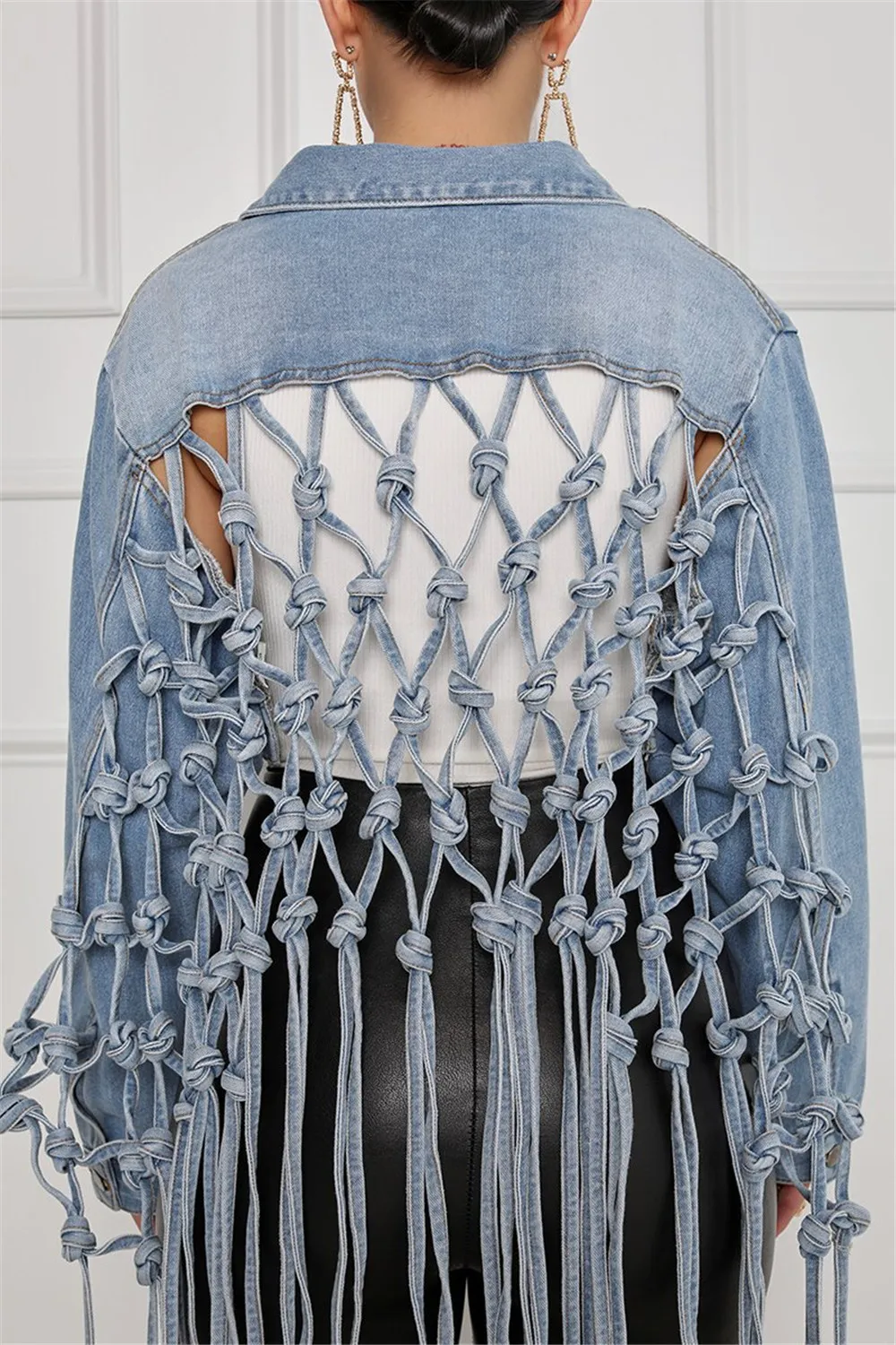 Plus size 3XL Designer Women Denim Jackets Fashion Asymmetric Tassels Jeans Jacket Long Sleeve Personalized Denim Coat Retro Y2k Streetwear Wholesale 9641