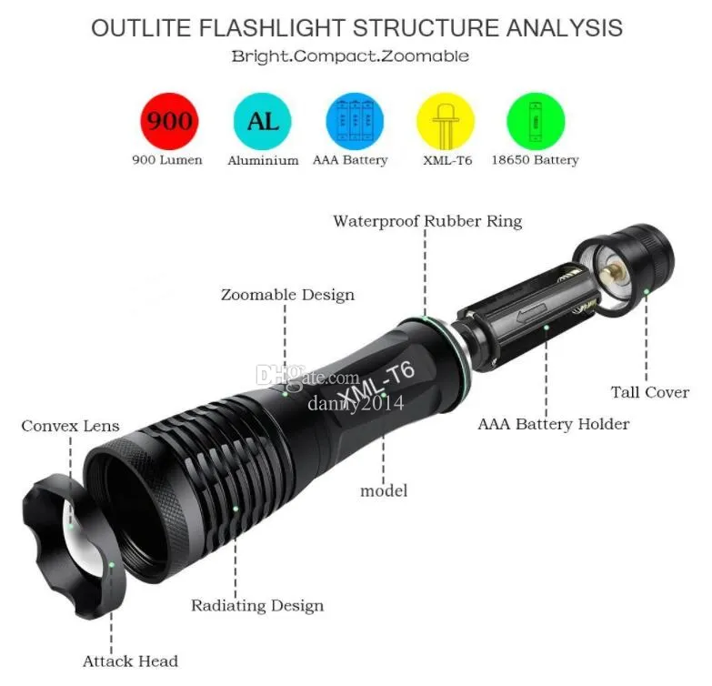 cree xml t6 led 1000 lumen rechargeable tactical flashlight yIFeNG 3Pcs Flashlight, Ultra Bright -T6 with Adjustable Focus and 5 Light Modes for Camping Hiking Emergency The led flashlight is also very economical with an illumination time of up to 10 hours depending on how the battery is used USA CREE Xml T6 Portable