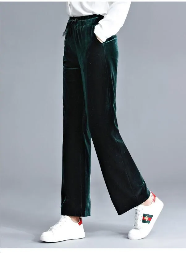 Pantalon femme Capris Style printemps or velours jambe large femme longue taille haute Micro La Slim pantalon décontracté élastique