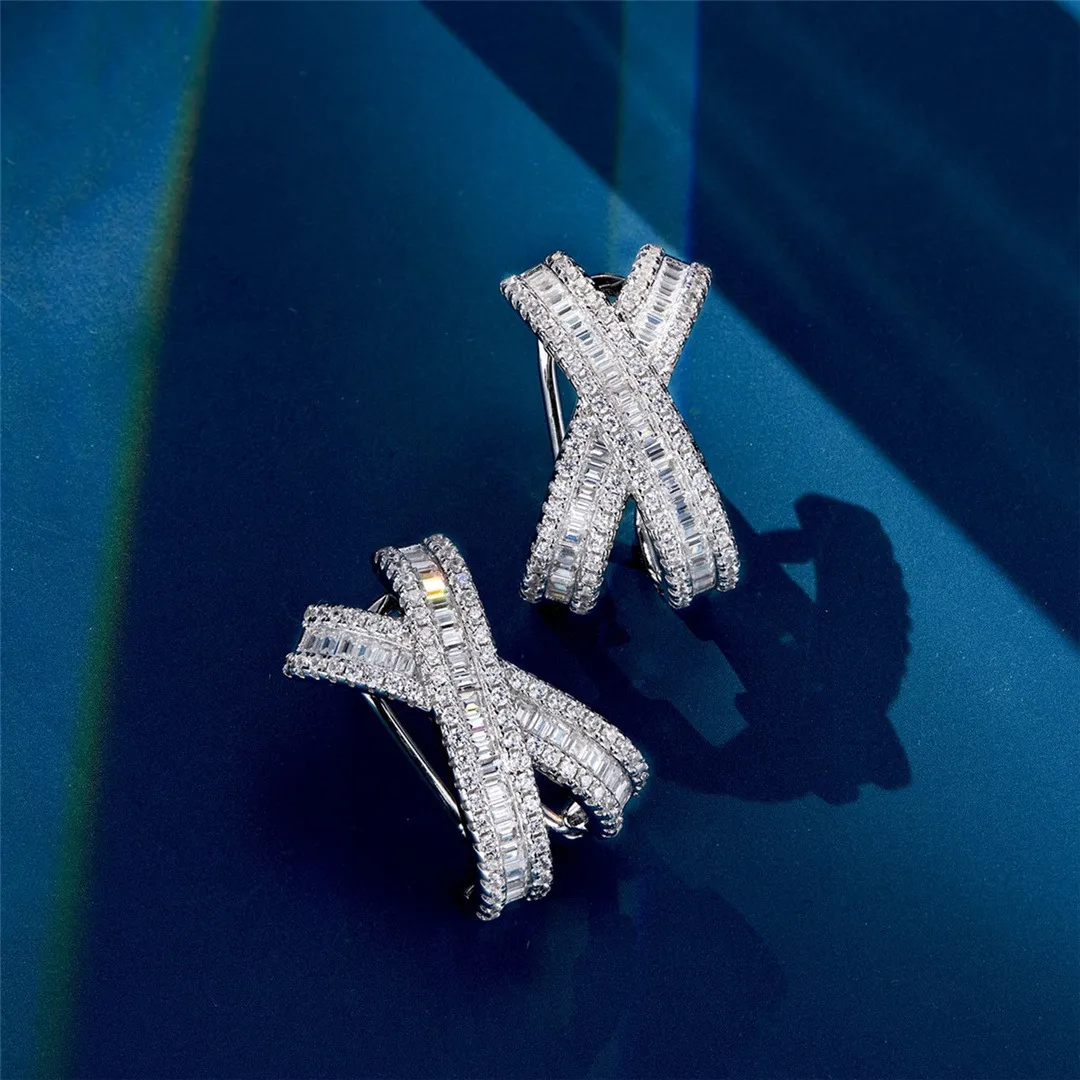Orecchini con diamanti a croce fatti a mano Orecchini pendenti con pendenti per matrimonio in argento sterling 925 per le donne Promettono gioielli di fidanzamento