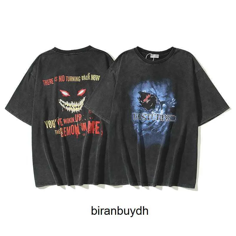 남자 티셔츠 빈티지 아메리칸 패션 브랜드 하이 스트리트 방해 불꽃 포이즌 워시 올드 반팔 티셔츠 남자와 여자 123