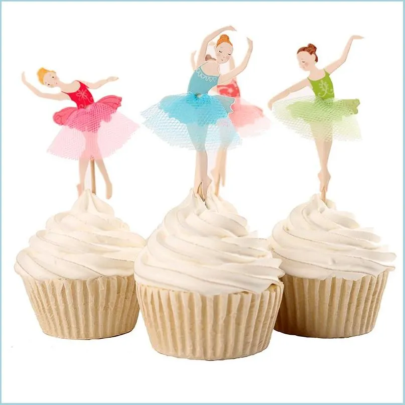 Другая вечеринка мероприятия поставляет новый Gracef Balleerina Cupcake Topper Topper Dancer Cake Accessy Girl День рождения 120шт/лоты доставки домой G DHW01