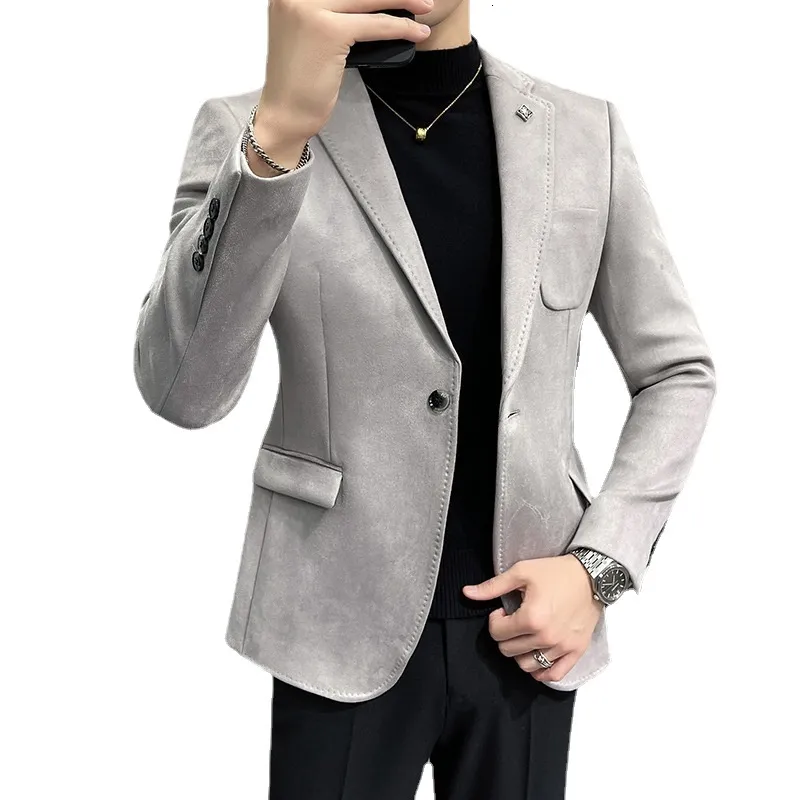 メンズスーツブレイザーズブティックS-4XLメンズファッションビジネスカジュアルスリムフィット紳士韓国の快適英国ドレススエードスモールセット230330