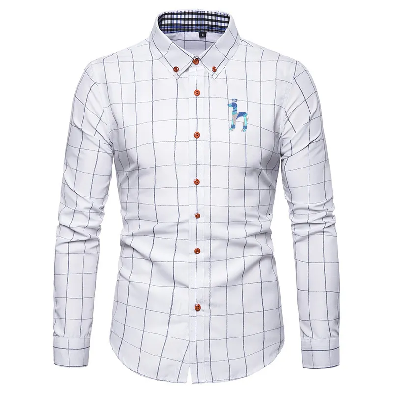 Men's Casual Shirts Men's Hazzys Dog Classic Embroidery Shirt Standard Fit Button Top Business Polo Long Sleeve High Quality Shirt 230331