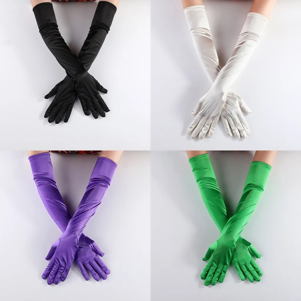 Full Finger Long Satin Gloves Bridal elbow length Glove Ladies Womens Wedding Sexy Elastic Glove Halloween Party Dress Accessories Summer Driving Protection