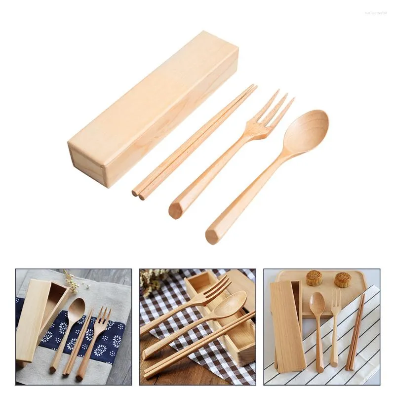 Set di stoviglie Forchette di legno Cucchiai di argenteria Condimento Cucchiaio giapponese Set di stoviglie Posate per insalata portatili