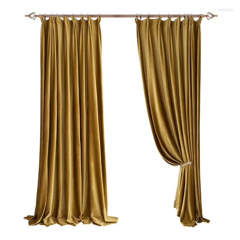 Curtain Classical Velvet Fabric Solid Metallic Gold Blackout Curtains