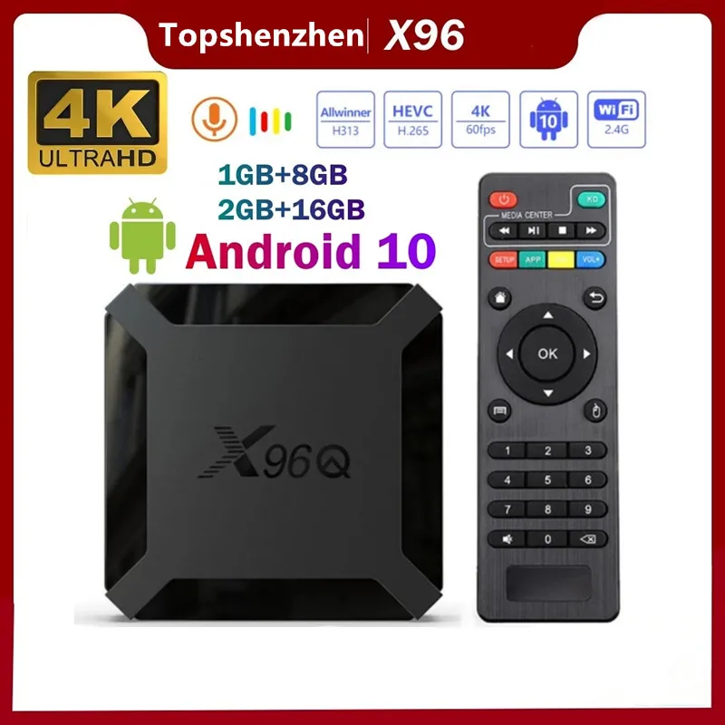 X96Q TV Box Android 10.0 Allwinner H313 2GB RAM 16GB ROM 쿼드 코어 HD 4K 2.4G 홈 스마트 TV 상자 미디어 플레이어 1GB 8GB 세트 상단 박스