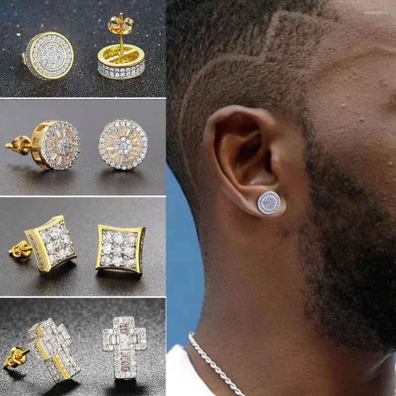 Pendientes de tuerca TENGTENGFIT delicados para mujeres/hombres Rock Hip Hop Iced Out Zircon Color dorado Piercing oreja accesorios tendencia joyería