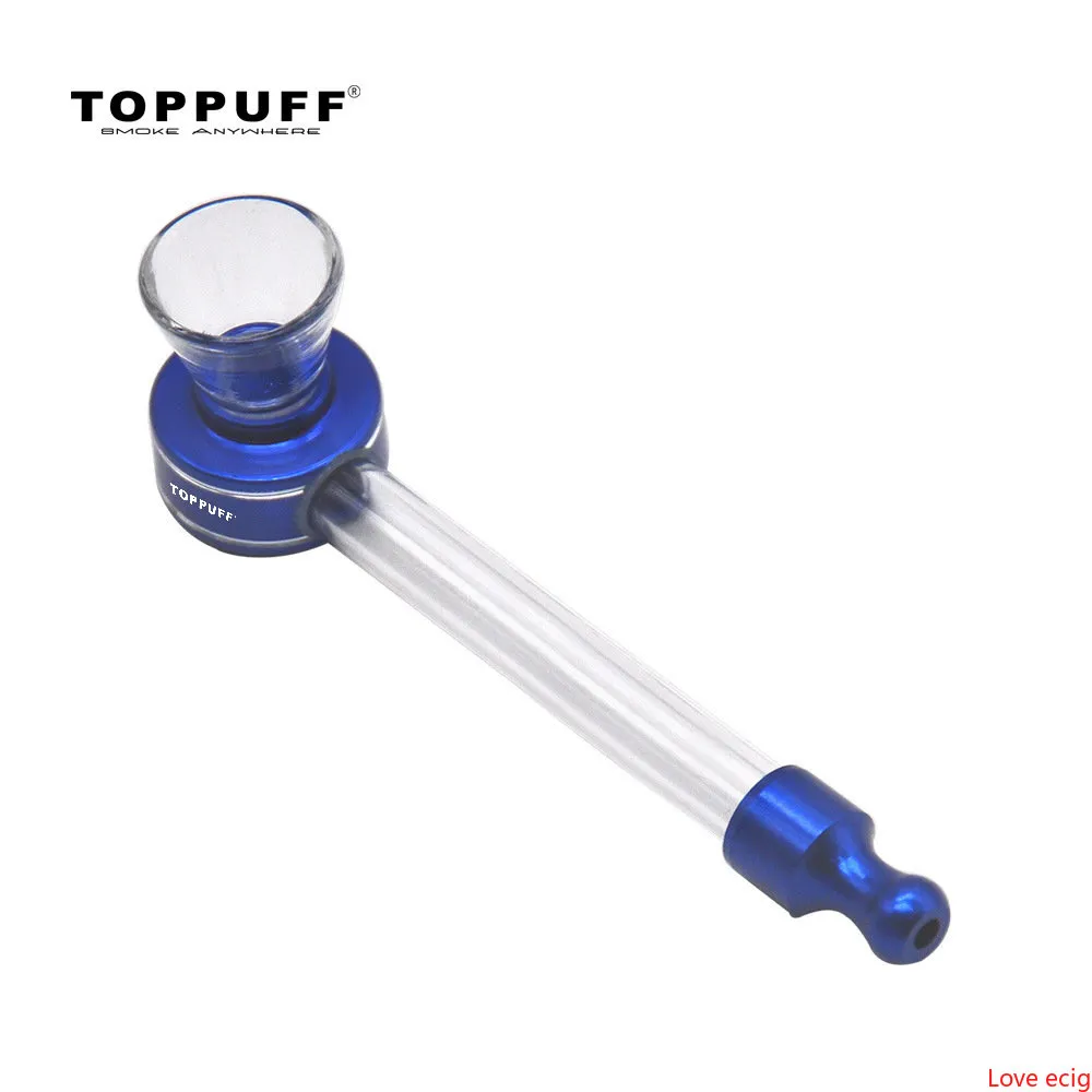 Toppuff Metal Glass Hand Pipe Mini Pipe Billiga Bongs Water Heady Pyrex Spoon Bowl Löstagbar rökningsoljerigg Dab Burner Tobak