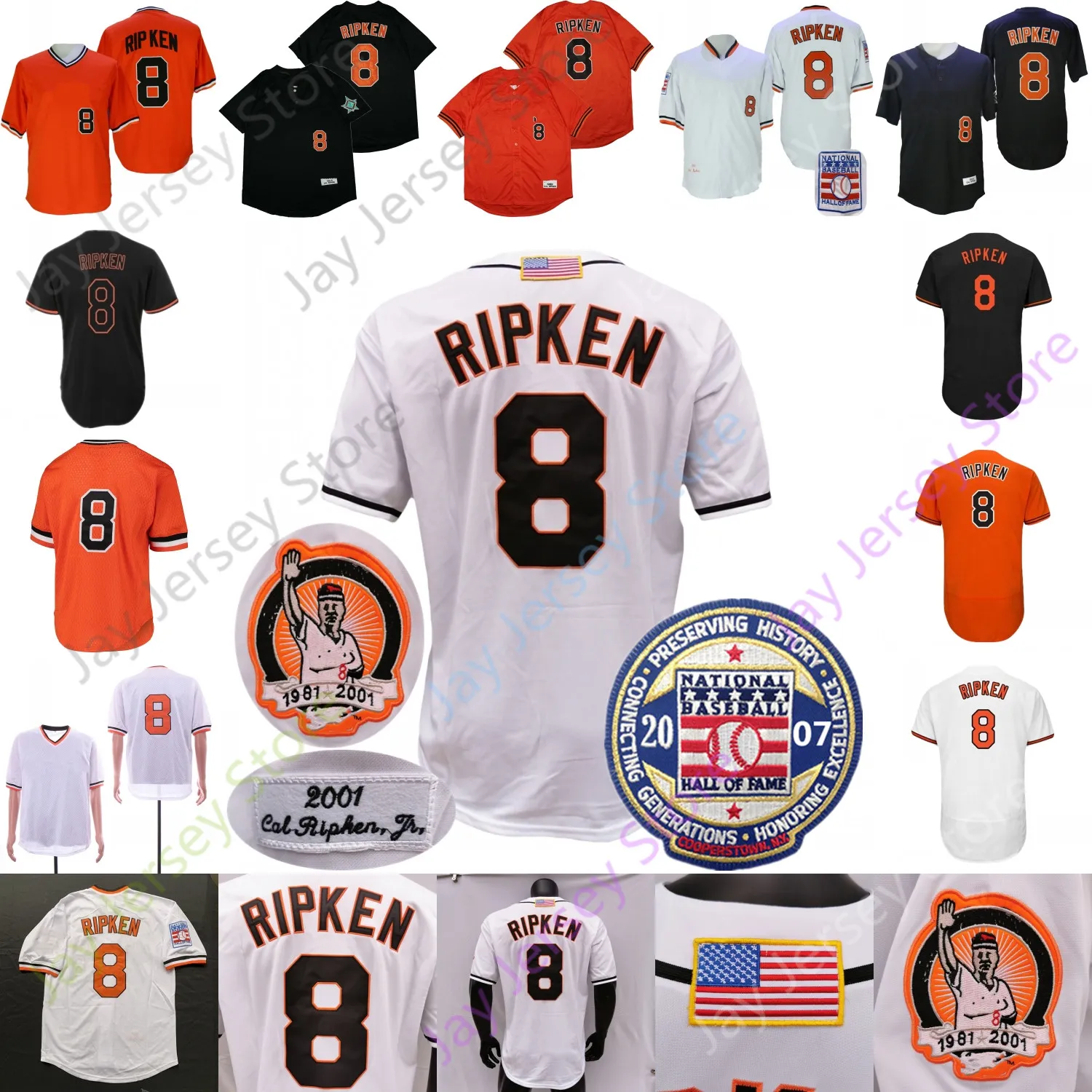 Cal Ripken Jr Jr. Jersey 2007 Hall of Fame 1975 1989 2001 Vintage White Black Orange Pullover Button Home Away All Ed and Hafdery