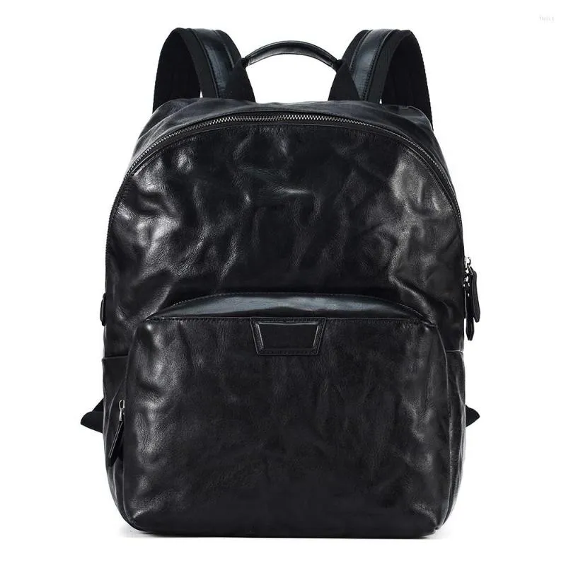 Рюкзак искренний кожаный мужчина модный пакет ноутбука 15,6 дюйма в колледже школа путешествия повседневная черная дневная упаковка