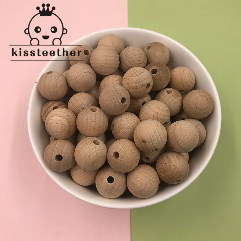 Baby Tanders Toys Beech Woode Chewable 1020mm runda pärlor Egofriendly DIY Craft Jewelry Accessories Teether 230331