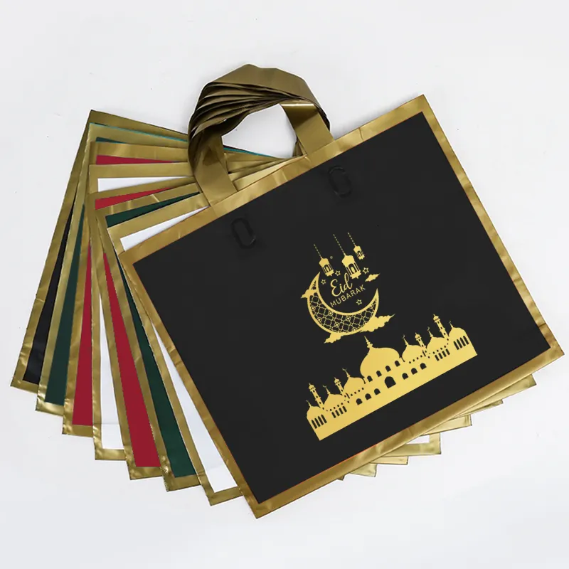 Wrap Prezent Eid Mubarak Torby Pakiet Pakiet Bag Ramadan Kareem Dekoracja Islamska muzułmańska eid alfitr plastikowe torby z uchwytem do biznesu 230331