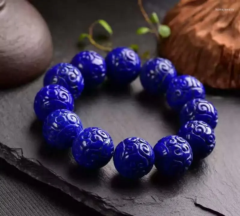 Strand äkta naturliga kungblå lapis lazuli ädelstenar sten pärlor kvinnor man läker armband 21mm