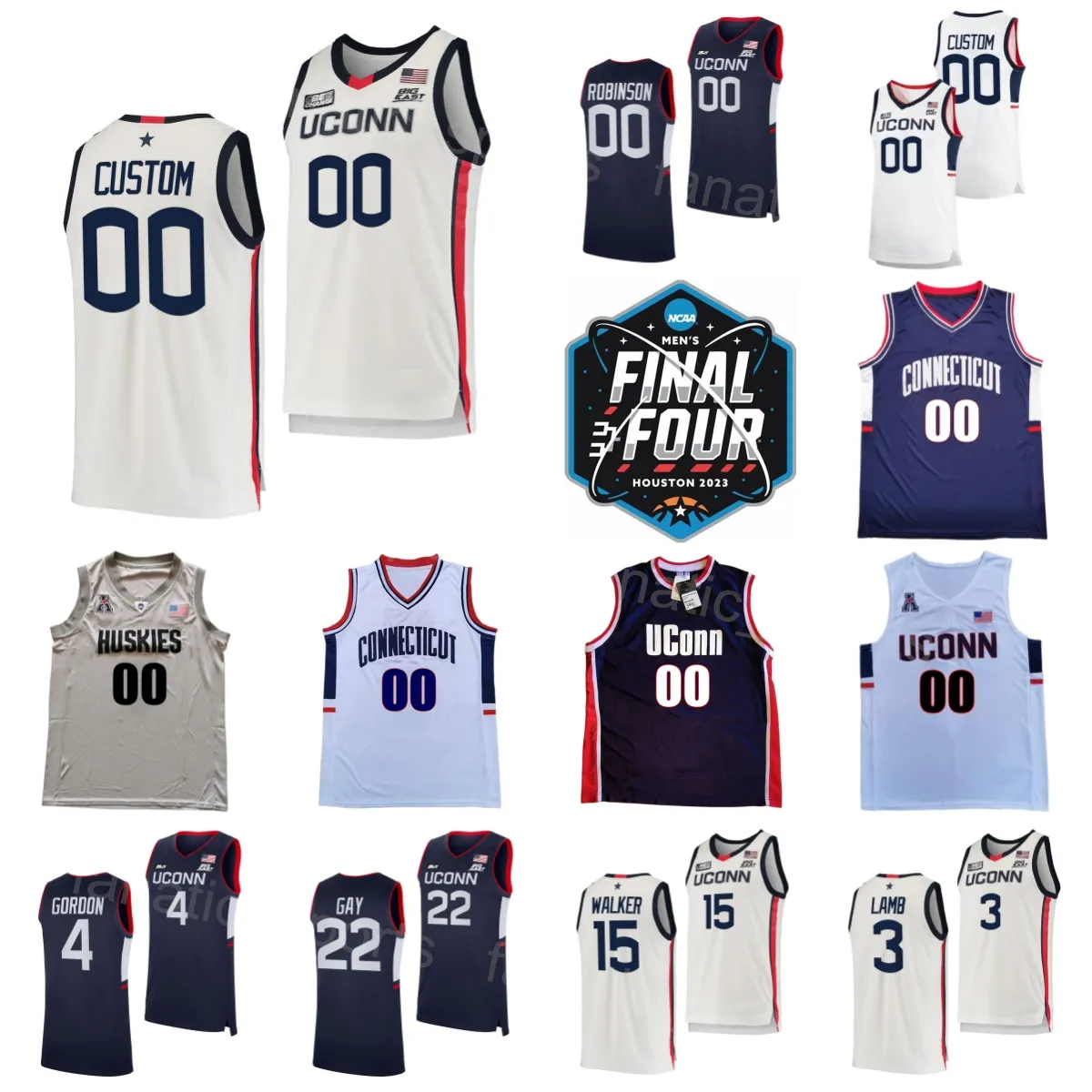 Connecticut Uconn Huskies College 34 Ray Allen Jersey Basketball 2023 Финал четыре 4 Бен Гордон 3 Джереми Лэмб 22 Руди Гей 32 Ричард Гамильтон 15 Кемба Уокер Стич NCAA