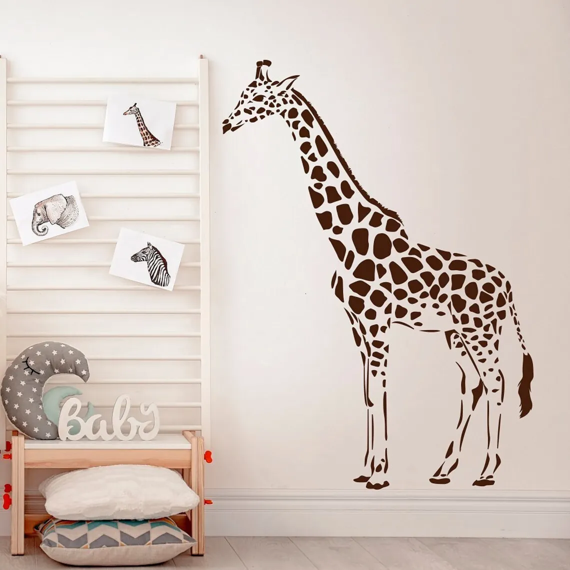 Wall Stickers Children's Room Wall Decal Animal Giraffe Wall Decal Wildlife Zoo Nursery Decoration Removable Vinyl Art Cartoon P788 230331