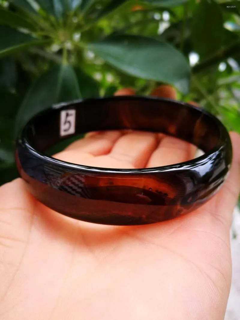 Bangangle Endast äkta Asia Black Natural Agate Jade Armband Innerstorlek 61mm #5