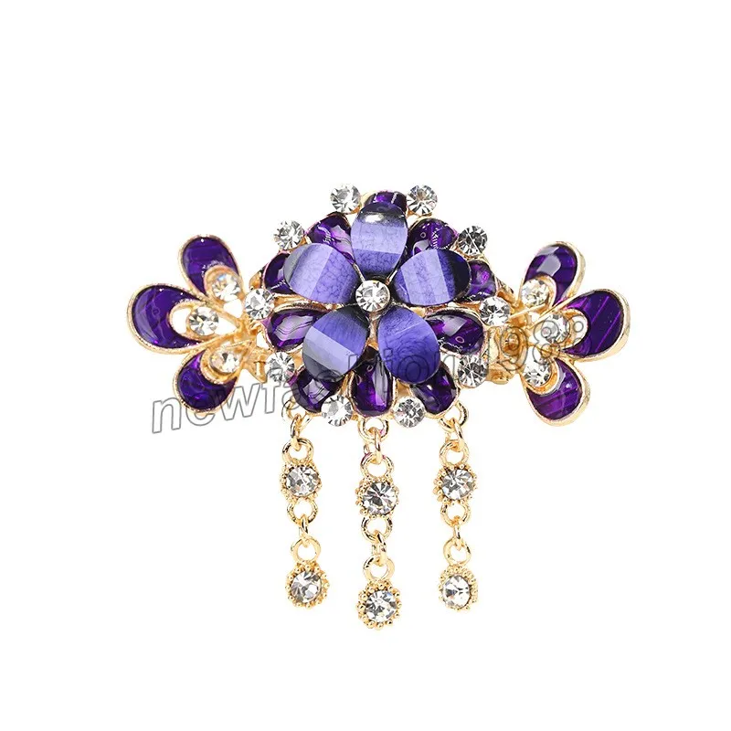 New Rhinestone Flower Hair Clip Tassel Hairpin Hairgrip Barrette Hair Claw Alloy Women Hair Accessory Jewelry Crystal Headwear