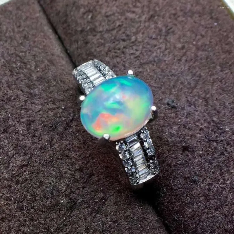 Klusterringar naturliga och riktiga Opal Gemstone Fashion Ring for Women 925 Sterling Silver Charm Fine Jewelry