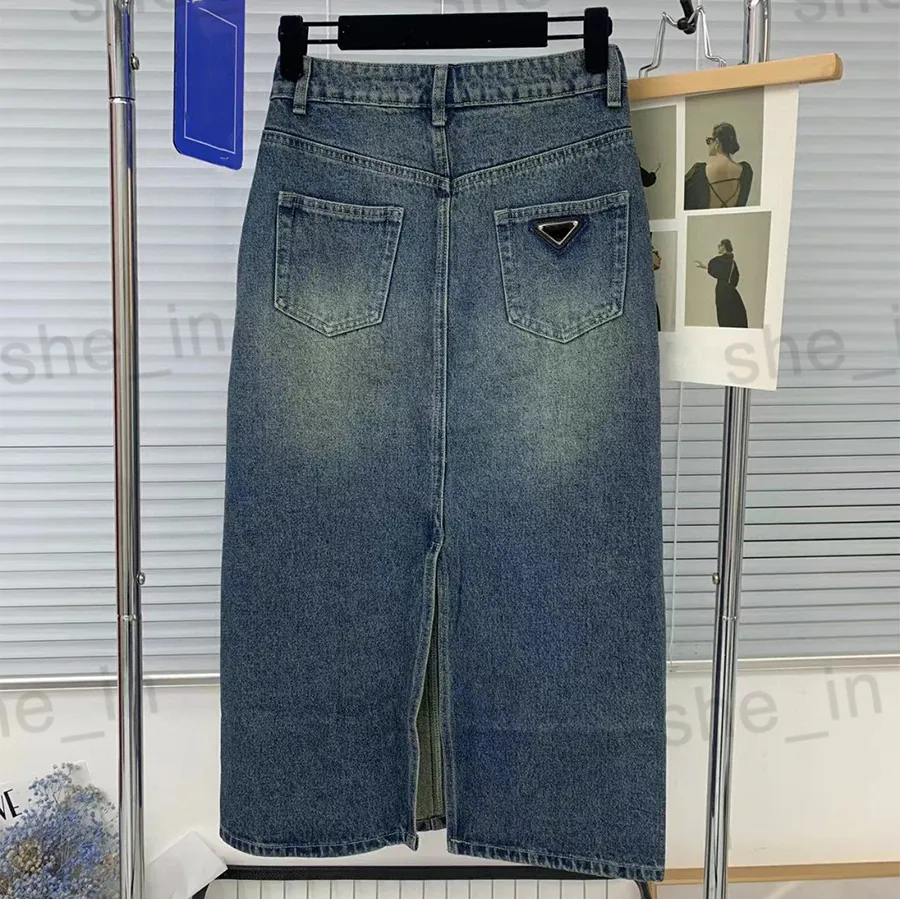 Summer Długie projektantka Kobieta Moda dżinsowe stylowe litery podzielone spodnie Klasyczny wzór linii spódnica kobiet ubrania spodni 23ss