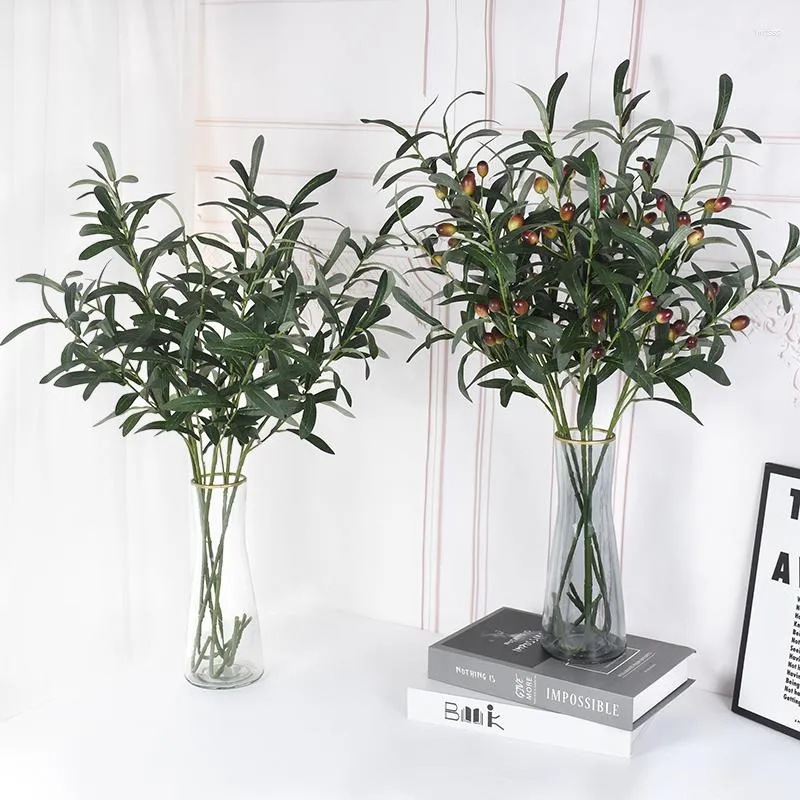Fleurs décoratives Artificielle Olive Vert Feuilles Branches D'arbres Fruits Faux Plantes Po Props Décoration De Mariage Arrangement De La Maison Fournitures 7