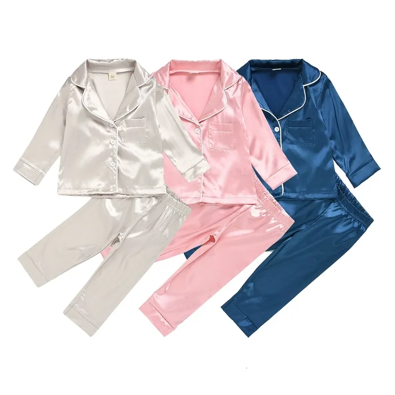 Pyjamas Ensemble de pyjamas pour enfants Vêtements de sport pour enfants filles et garçons Ensemble de pyjamas à manches longues en satin de soie pour enfants Vêtements de sport 230331