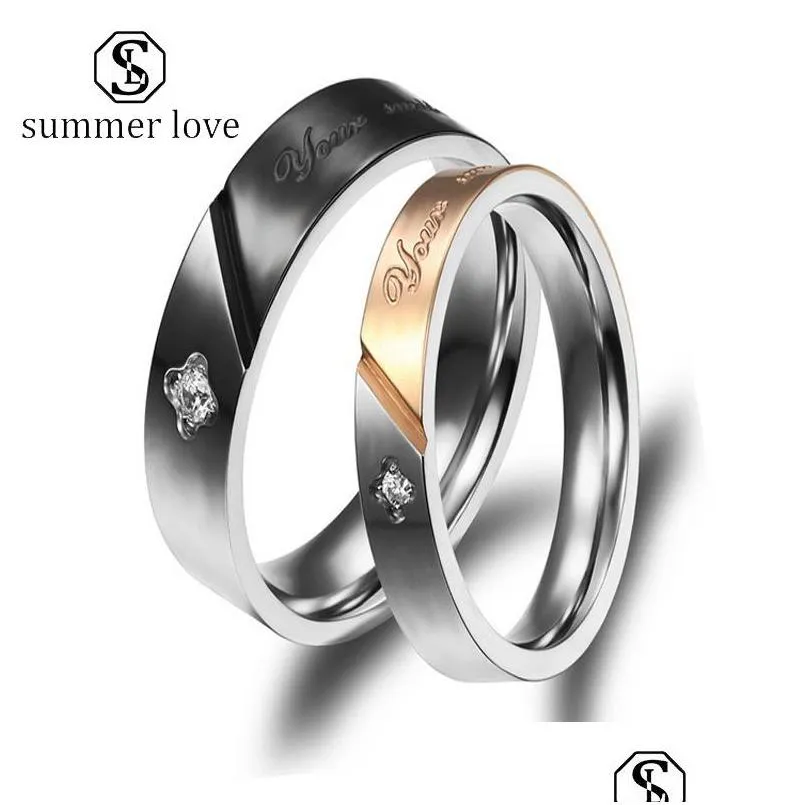 Bagues de bande Love Life Diamond Ring pour femmes hommes de haute qualité en acier inoxydable fiançailles Sier Couple Saint Valentin J Dhgarden DHFSE