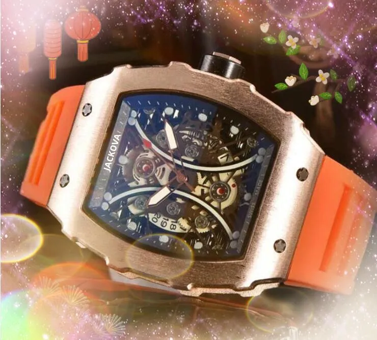 Gear Skeleton Oval Designer Automatik Datum Herrenuhren Luxusmode Herren Gummi Silikon Quarzwerk Uhr Freizeit Sport Armband Armbanduhr